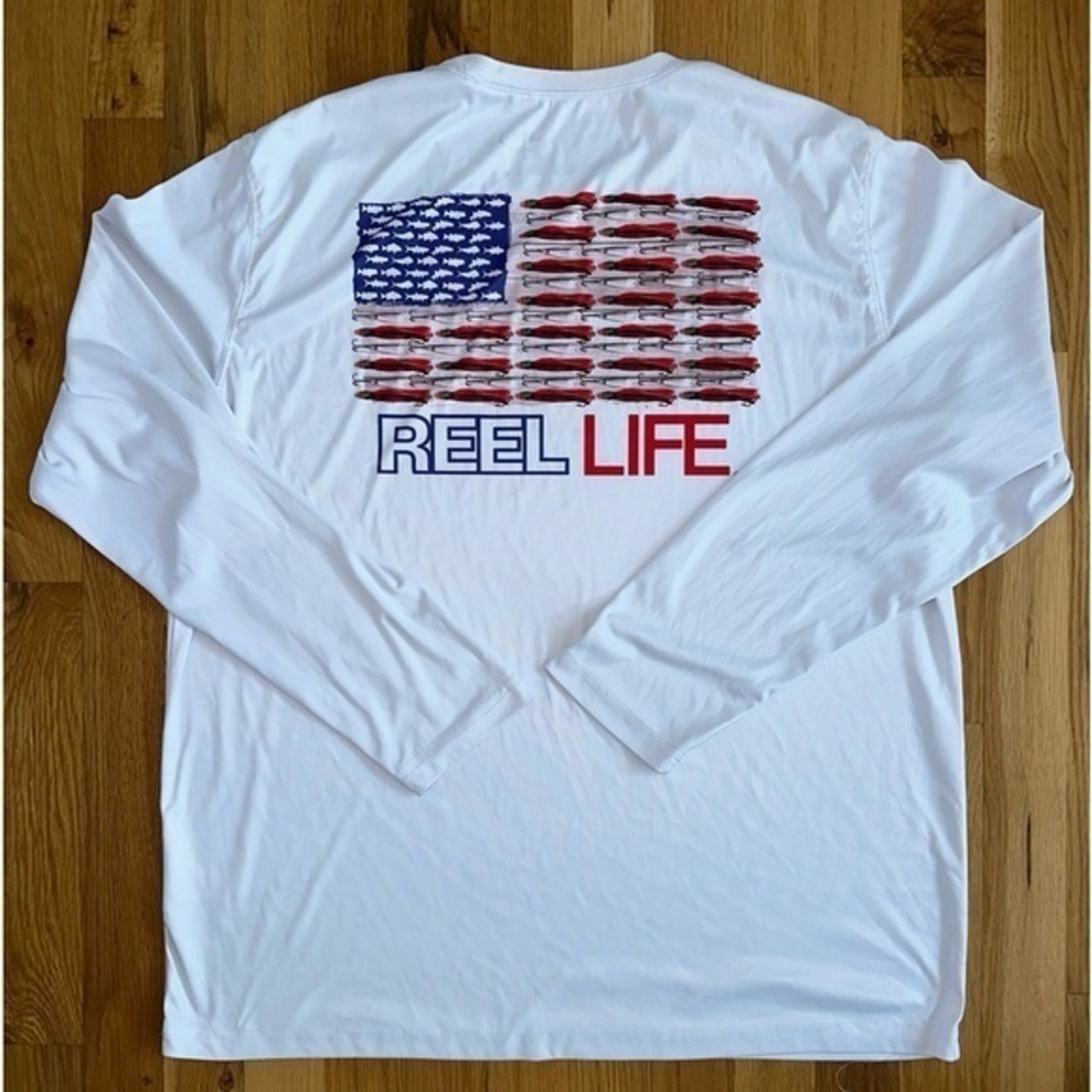 Reel Life Shirt Mens Extra Large White Fishing Lures American‎ Outdoor Boat Top